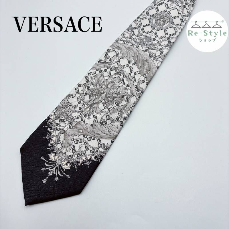 VERSACE ヴェルサーチ ネクタイ　ワイドタイ　シルク100% バロック柄　メデューサ　洗える　剣先幅 9.5cm