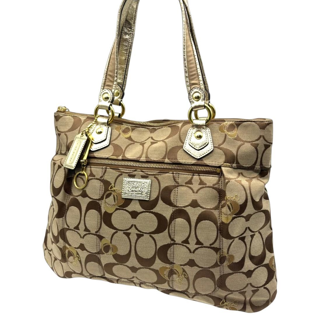 コーチ　COACH　トートバッグ　ポピー　poppy　シグネチャー　キャンバス　ベージュ　ゴールド　A4　大容量　肩掛け