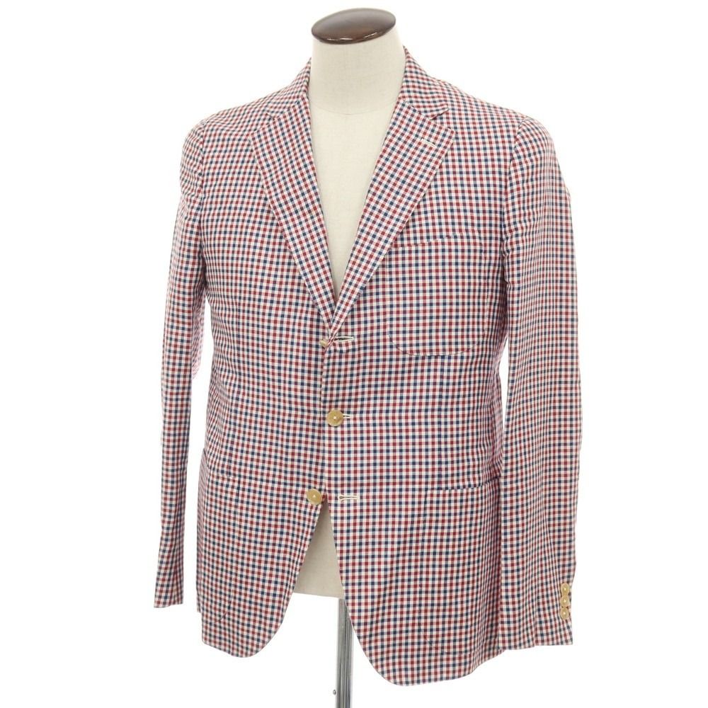 中古】イザイア ISAIA リネンコットン チェック 3B テーラード 