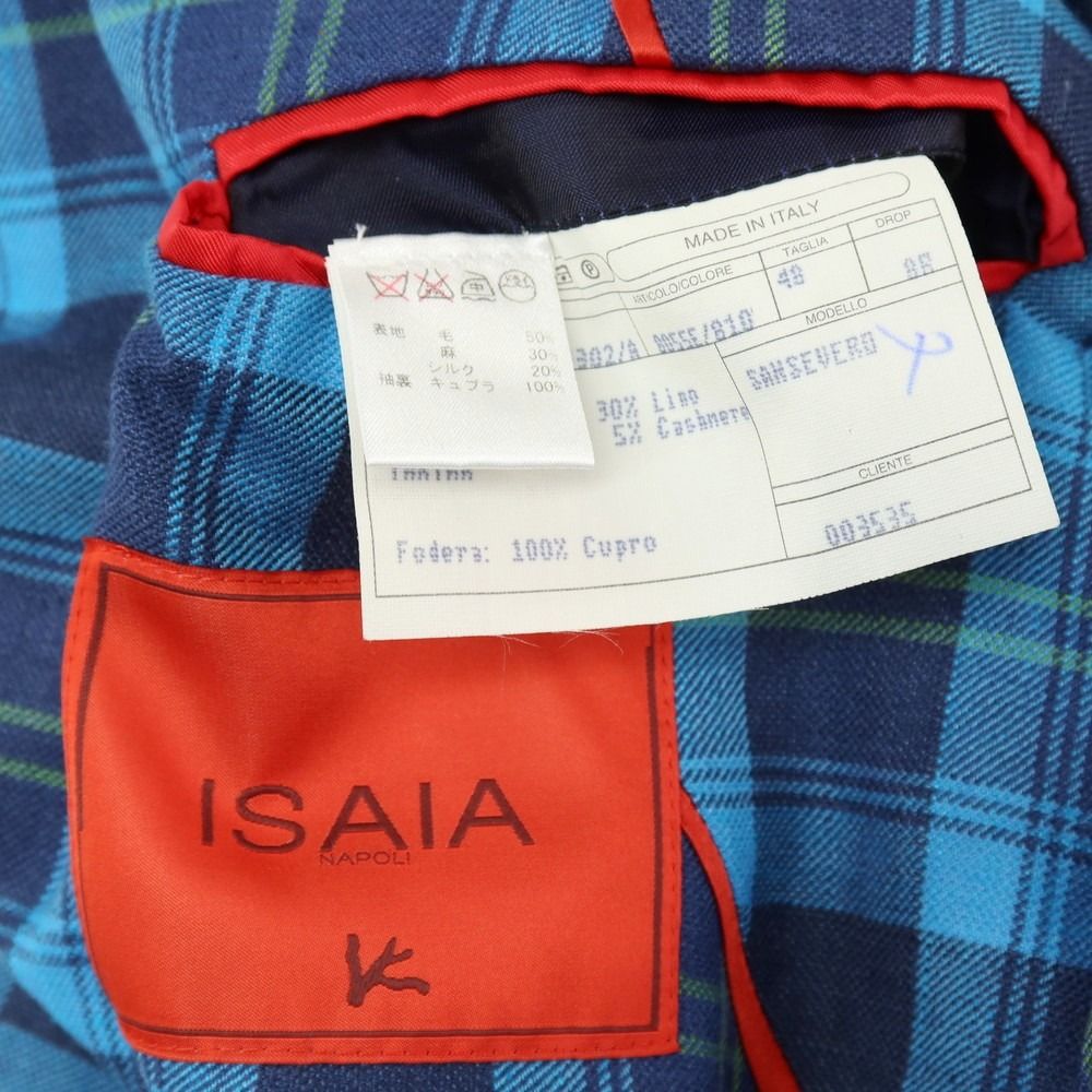 中古】イザイア ISAIA ウールリネンシルクカシミヤ チェック 2B