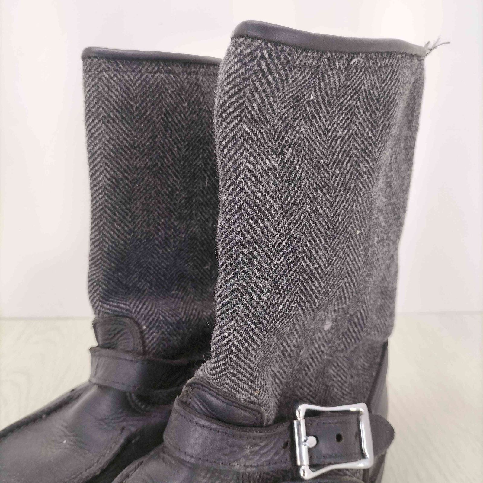 ユケテン Yuketen バックジップ ツイード切替レザーブーツ vibram 