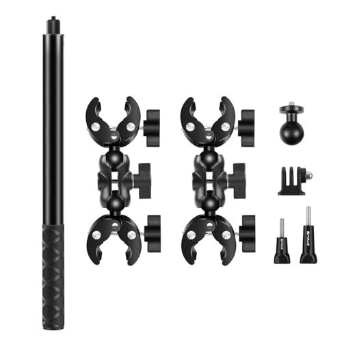 PULUZ バイク用カメラマウントキット 150cm延長セルフィースティック クイックリリース付き 2つの頑丈なダブルクランプで安定したマウントが可能 360度カメラ、アクションカメラ、X4、Ace Pro、GoPro HERO12 13、D 2afa788f
