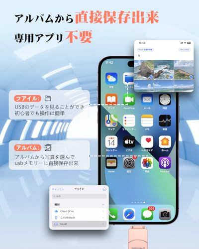 256GB【2026新型・アプリ不要】4in1 Phone対応 USBメモリ スマホ/PC タイプc搭載 USB3.0 高速転送 phone写真保存 usb スマホ 写真データ 保存 容量不足解消 データバックアップ 外付けストレージ usb bcfd27b2