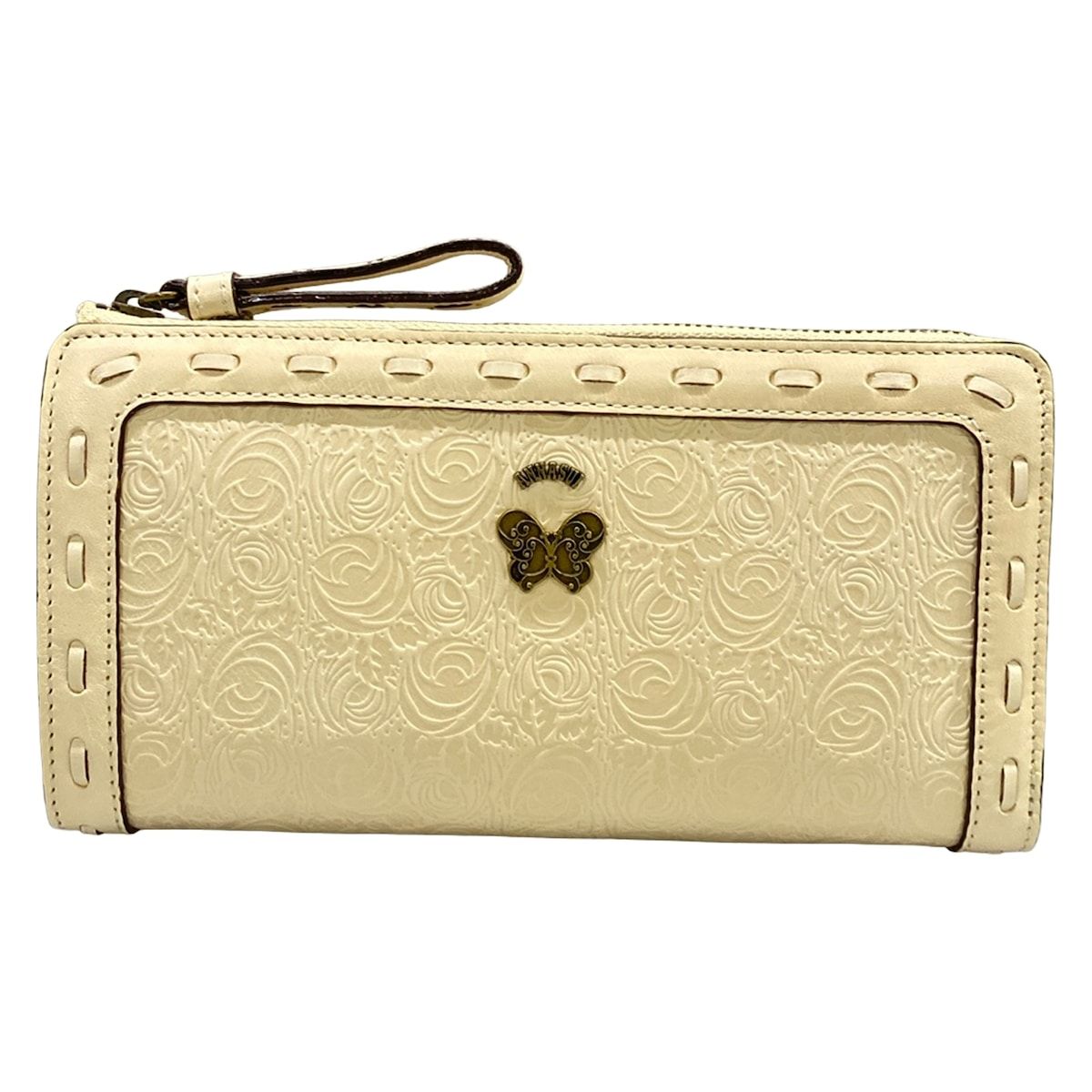 ANNA SUI(アナスイ) 長財布美品 - アイボリー 花柄/L字ファスナー レザー