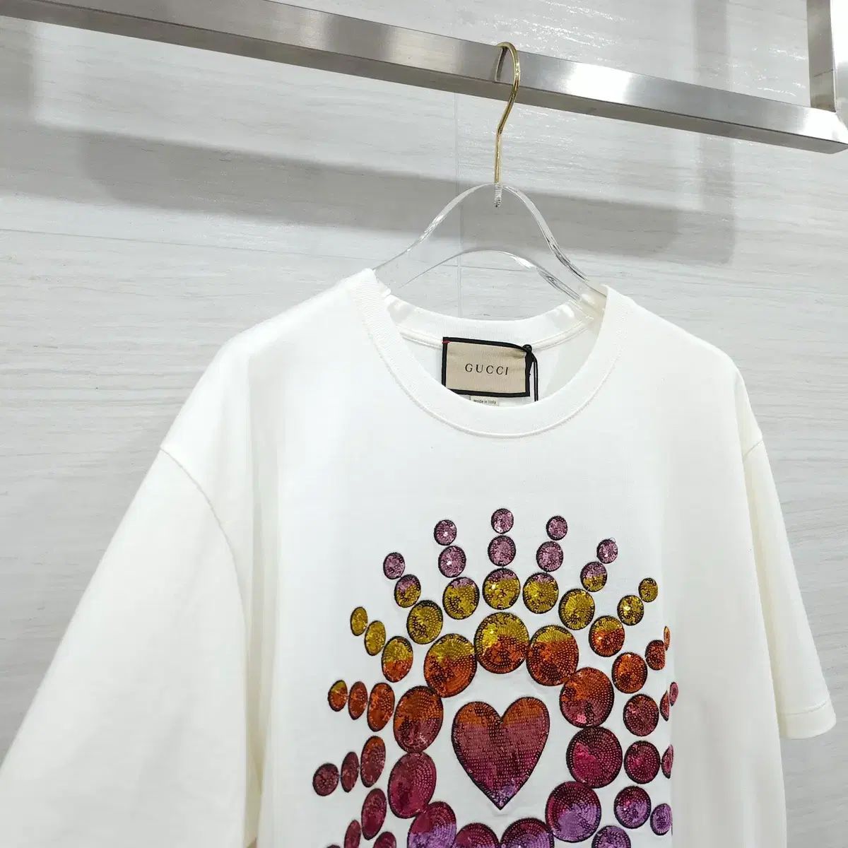 S / グッチ LOVE パレード スパンコール 半袖 Tシャツ 615044