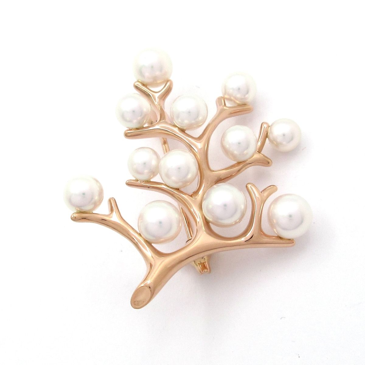mikimoto(ミキモト) ブローチ美品 - K18PG×アコヤパール 幸福の木/12Pパール/約4mm-5.5mm