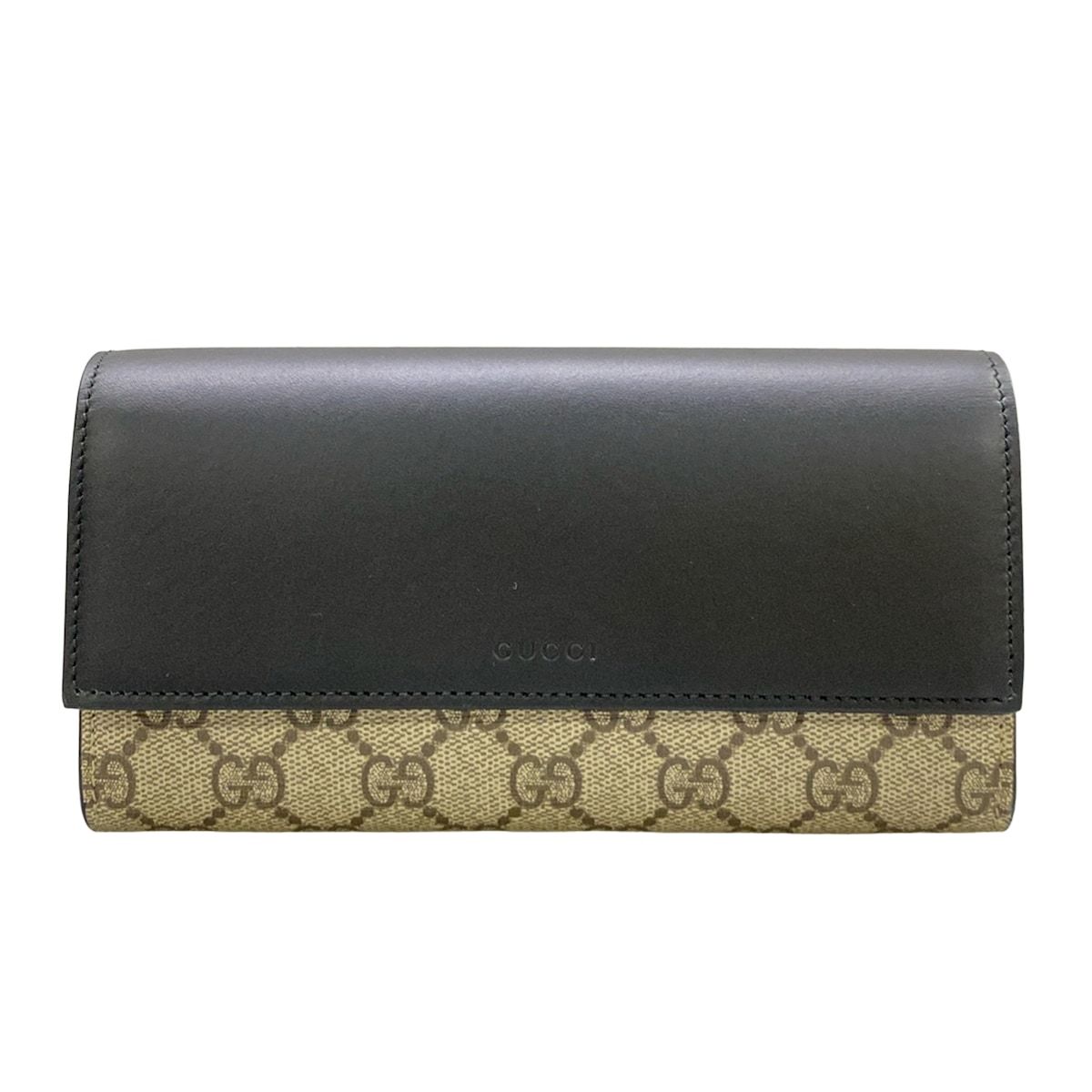 GUCCI(グッチ) 長財布美品 GGプラス・GGスプリーム 779785 ベージュ×ダークグレー×黒 レザー