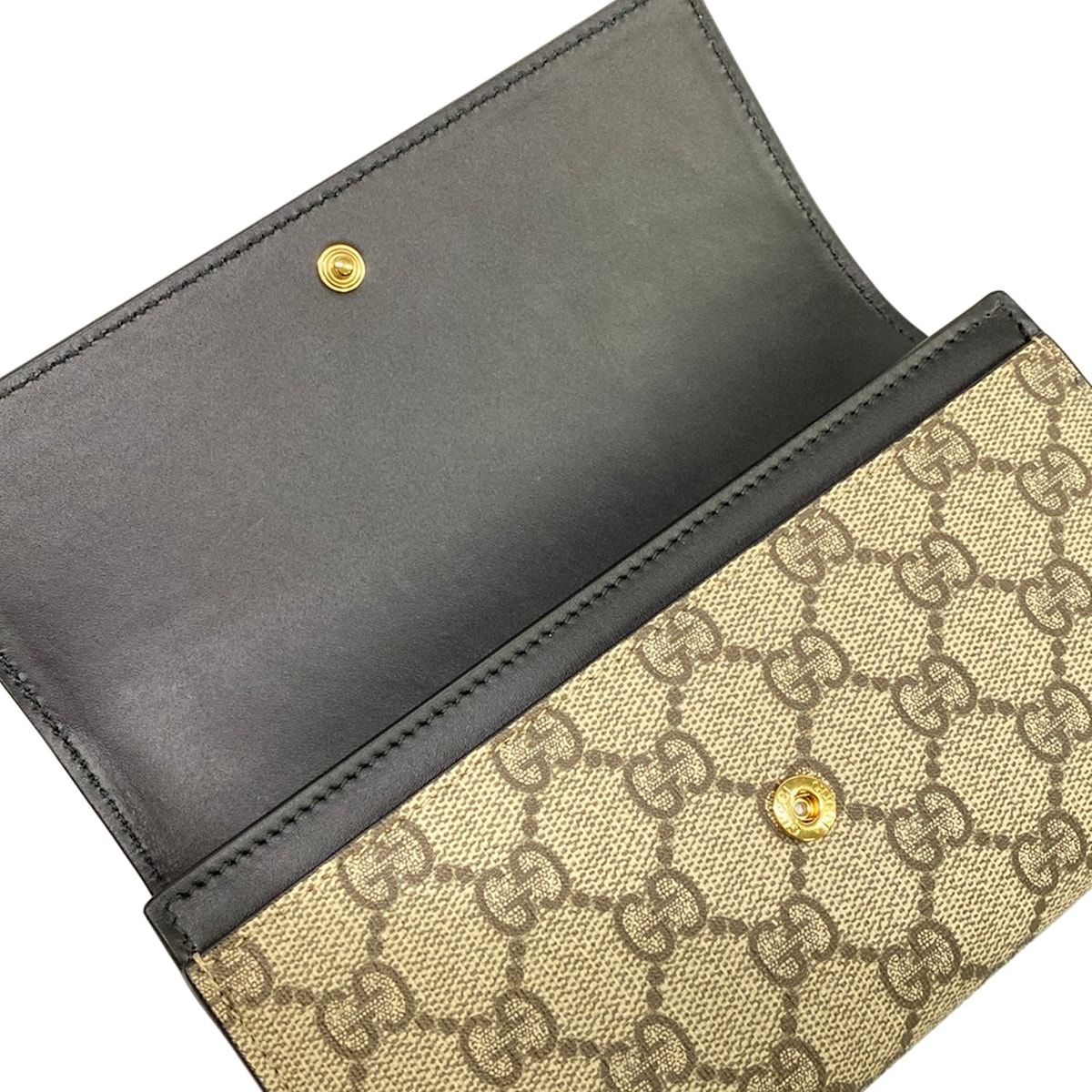 GUCCI(グッチ) 長財布美品 GGプラス・GGスプリーム 779785 ベージュ×ダークグレー×黒 レザー GUCCI(グッチ) 長財布美品 GGプラス・GGスプリーム 779785 ベージュ×ダークグレー×黒 レザー