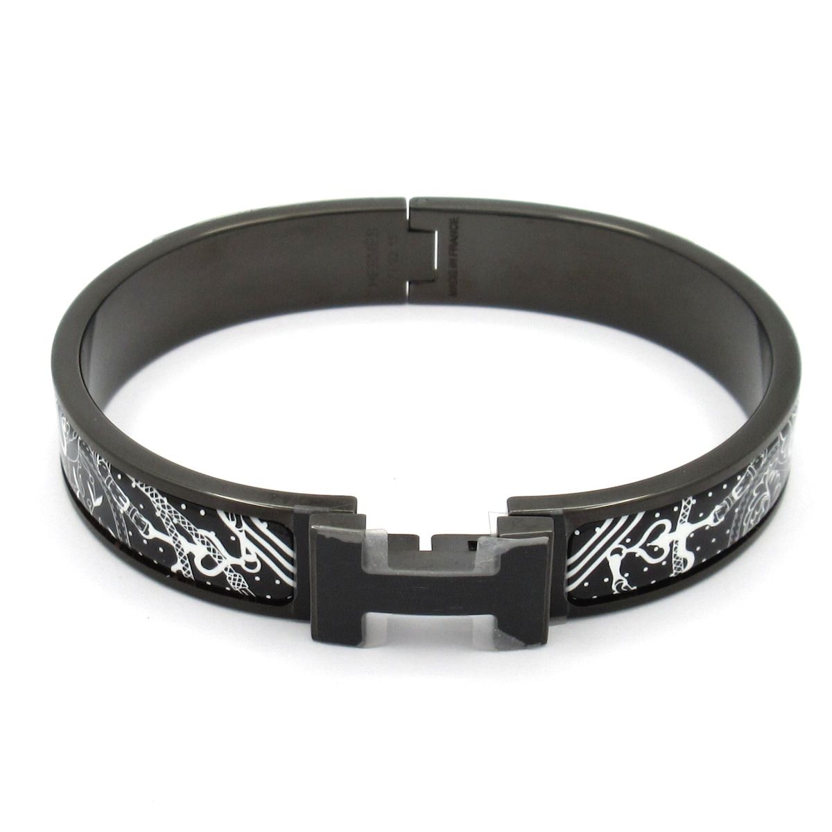HERMES(エルメス) バングル美品 クリックHH レザー 黒×白 アマゾンの祭典・バンダナ/ソーブラック