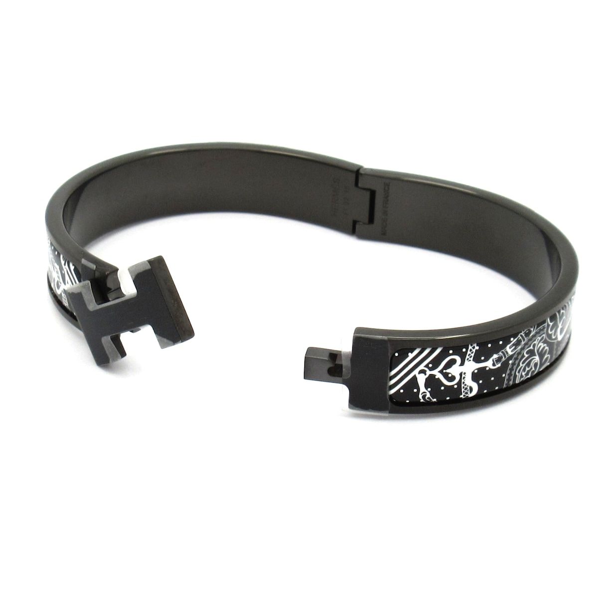 HERMES(エルメス) バングル美品 クリックHH レザー 黒×白 アマゾンの祭典・バンダナ/ソーブラック