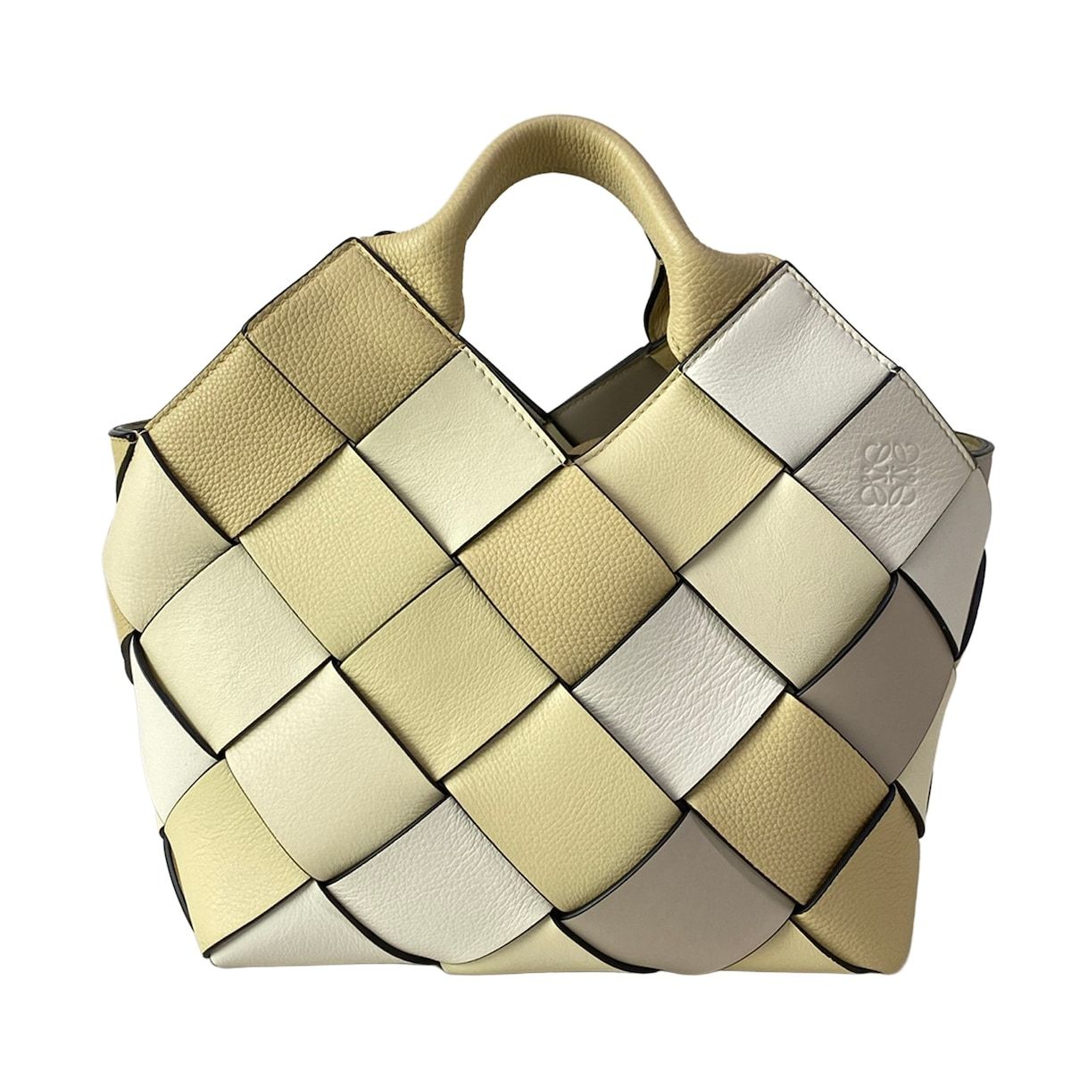 LOEWE(ロエベ) トートバッグ ウーブン バスケットバッグ スモール A521T32X07 ベージュ×アイボリー×白 編み込み