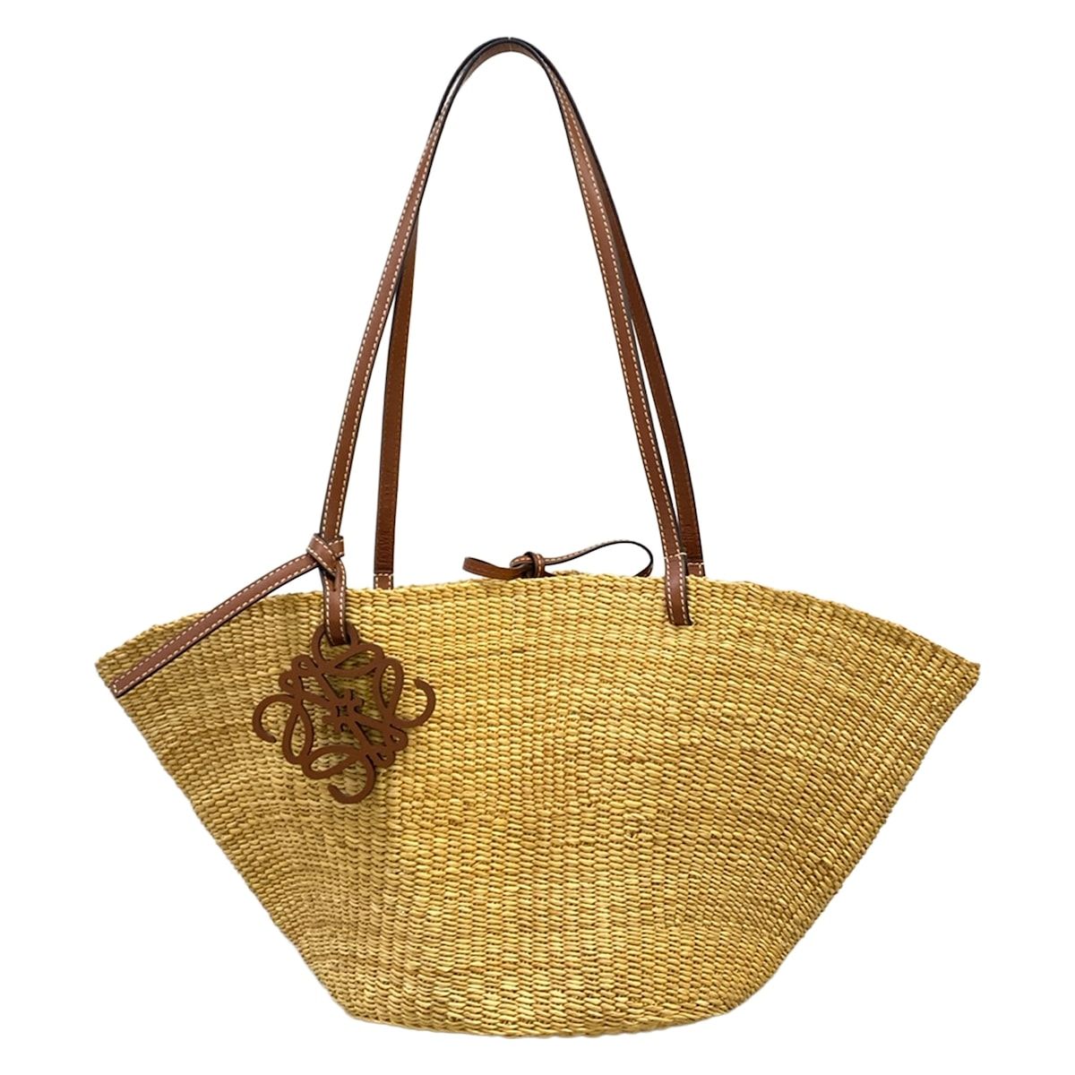 LOEWE(ロエベ) トートバッグ美品 シェル バスケットバッグ スモール A223096X02 ベージュ×ダークブラウン かごバッグ レザー