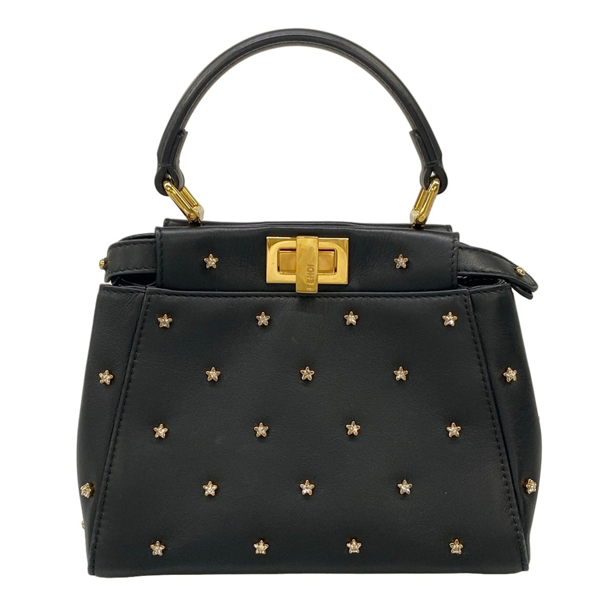FENDI(フェンディ) ハンドバッグ美品 ピーカブーXS 8BN309 黒×ゴールド ラインストーン/スター(星)