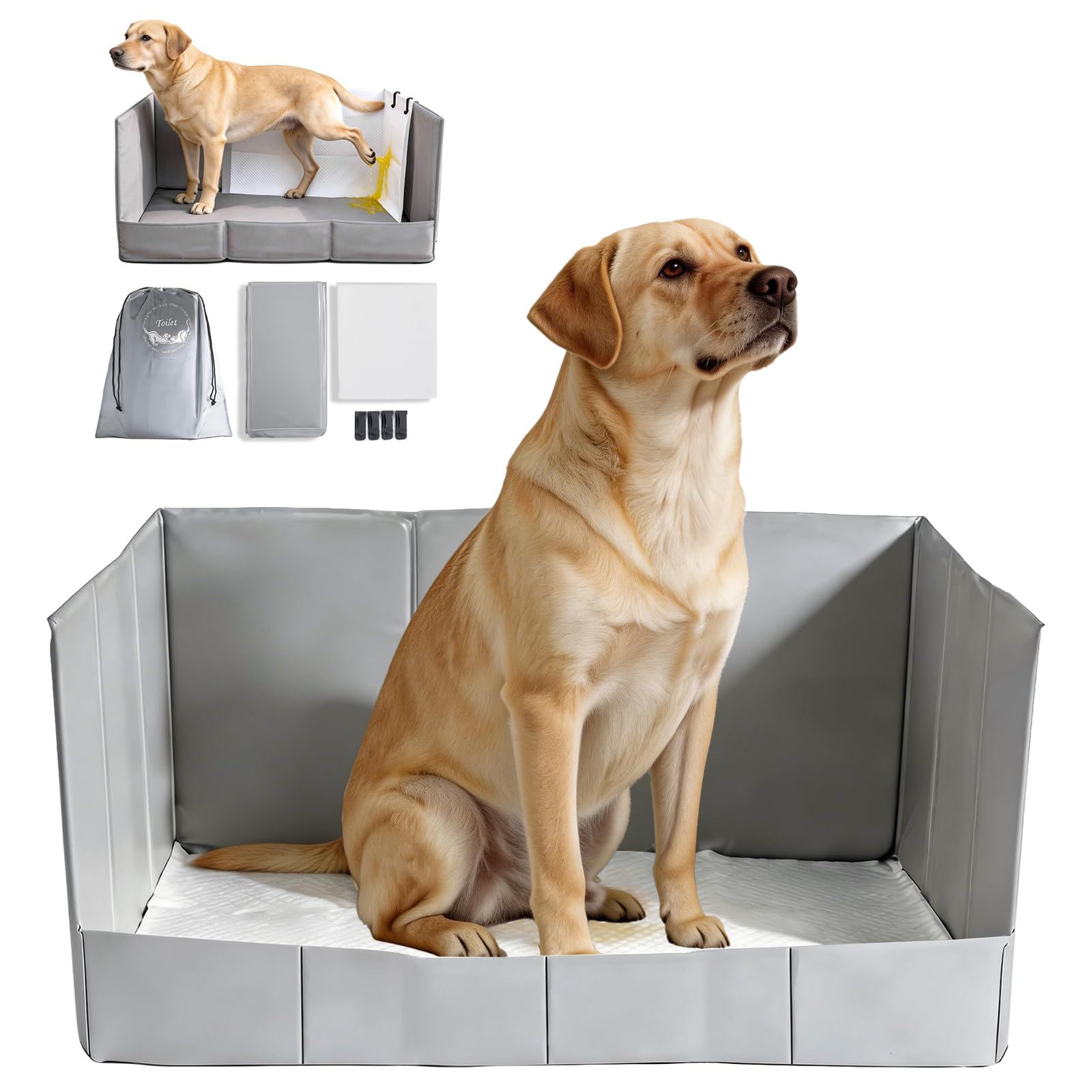 MEEXPAWS 犬 トイレ 囲い付き 犬用トイレトレー はみ出し防止 飛び散り防止 XLサイズ (111×84×40cm) トイレトレー ワイド 特大犬 大型犬 ペットトイレトレー 犬トイレ トイレトレー 犬 といれ 室内用 防水 折りたたみ式 グレーｍａ