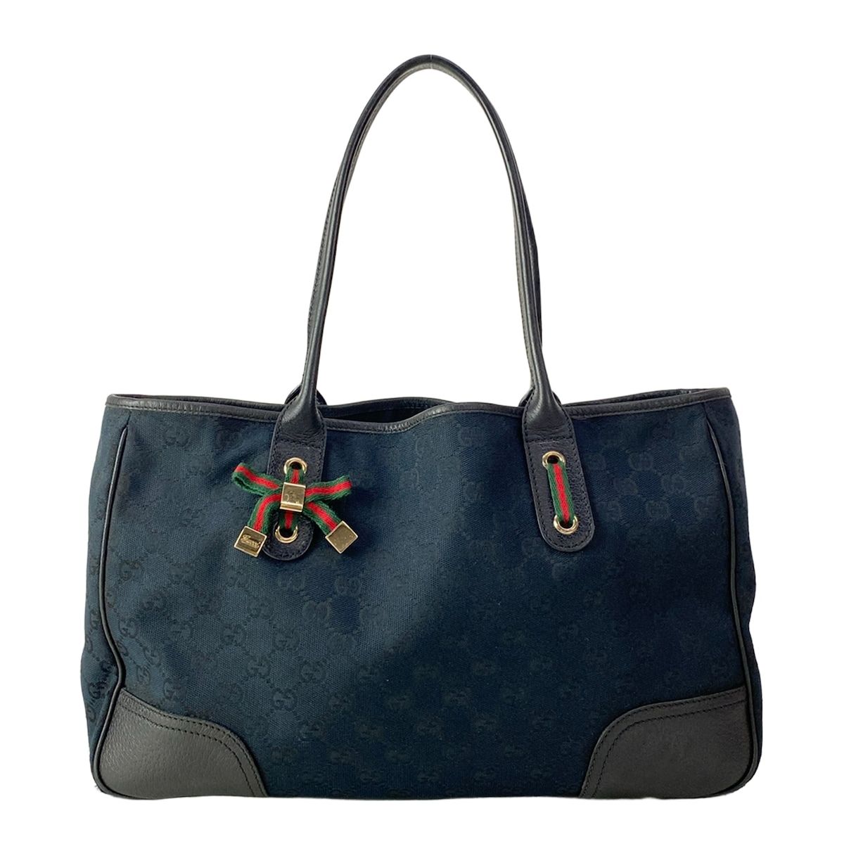 GUCCI(グッチ) トートバッグ プリンシー,GG柄,シェリー(ウェブ) 163805 黒×グリーン×レッド レザー