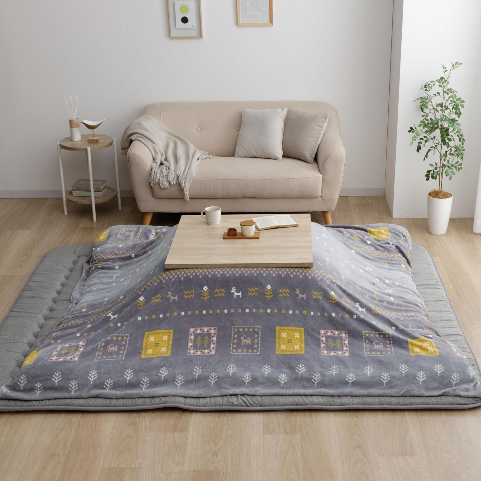 新品 イケヒコ こたつ布団 カバー ふわふわな肌触り カリエ 約215×215cm グレー ギャベ柄 こたつ布団カバー 正方形 汚れ防止 洗える #1152070131506