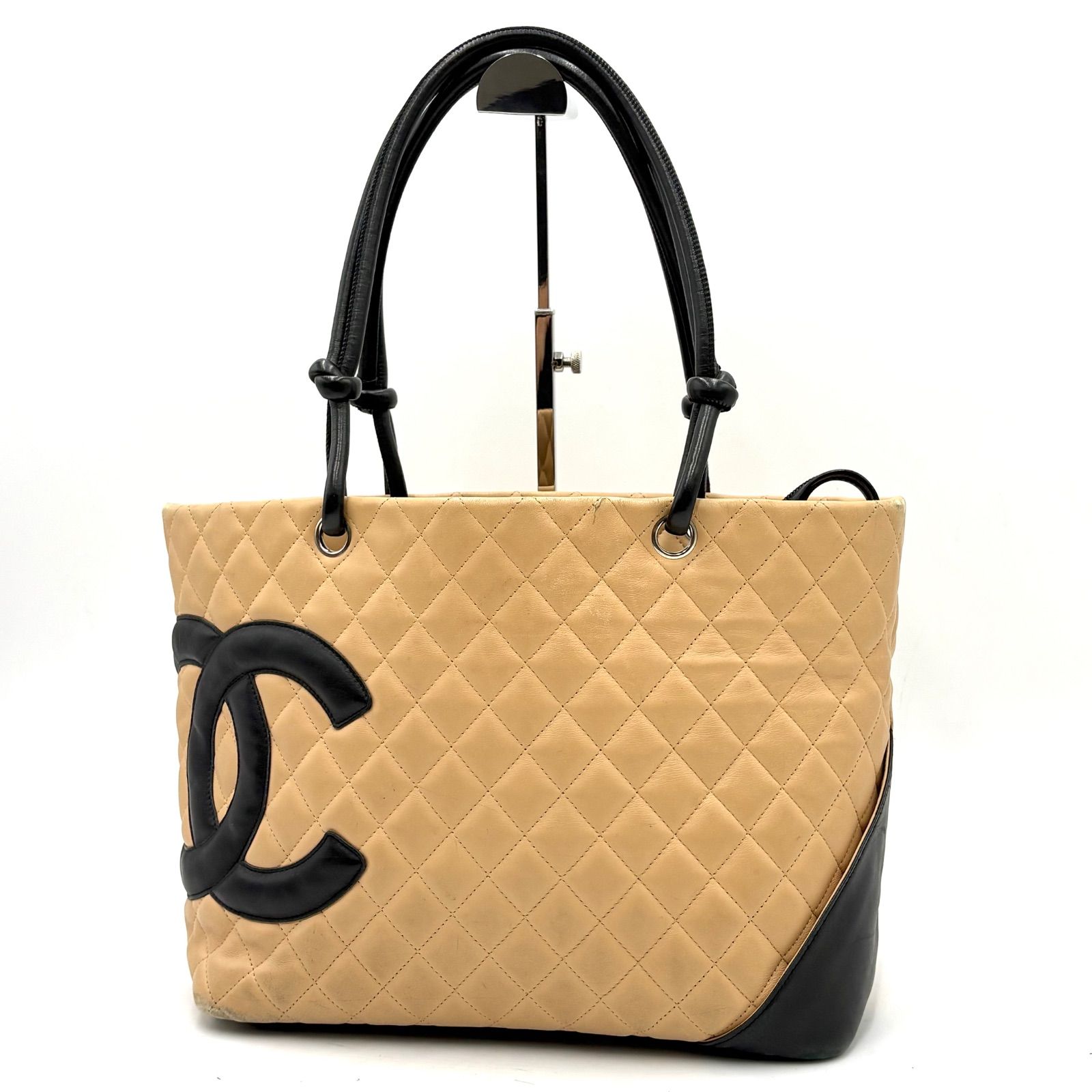 CHANEL シャネル カンボンライン ラージ トートバッグ シール有9番台 ベージュ×ブラック