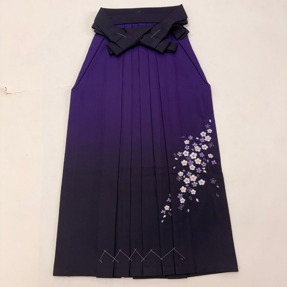 袴 L size 紐下丈95cm 行灯袴 卒業袴 女性用袴 紫 ぼかし 刺繍 中古 5896