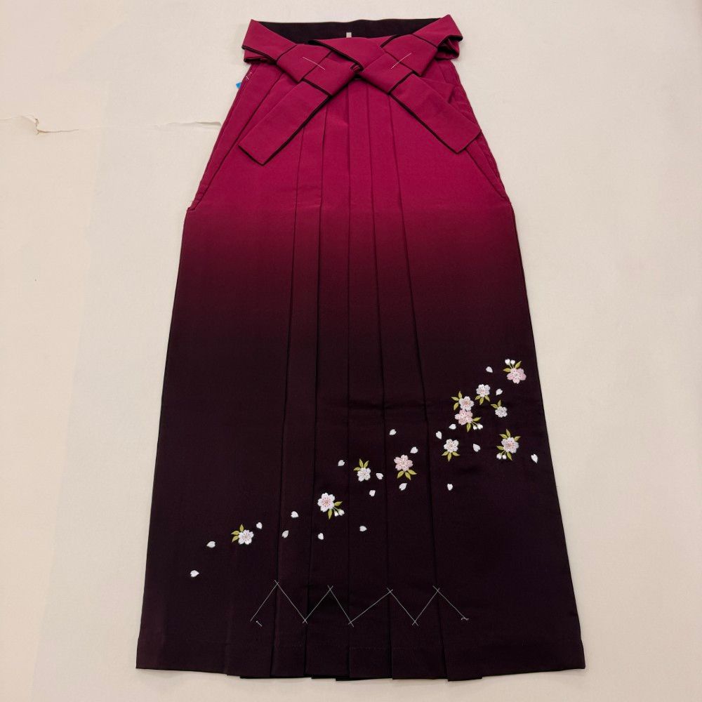 袴 3L size 紐下丈102cm 行灯袴 卒業袴 女性用袴 エンジ ぼかし 刺繍 中古 5901