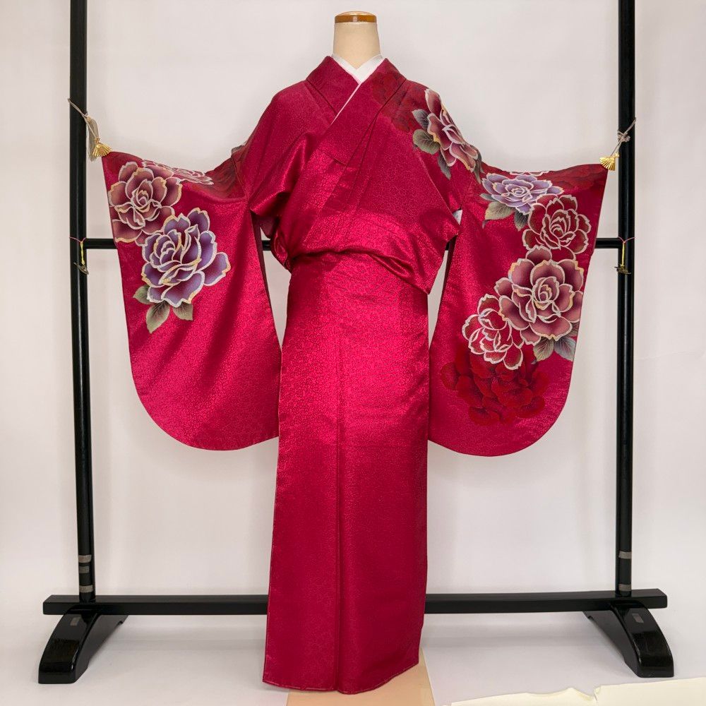 二尺袖 単品 卒業式着物 ピンク 裄68.5cm Lサイズ 袴用着物 化繊 中古 5792