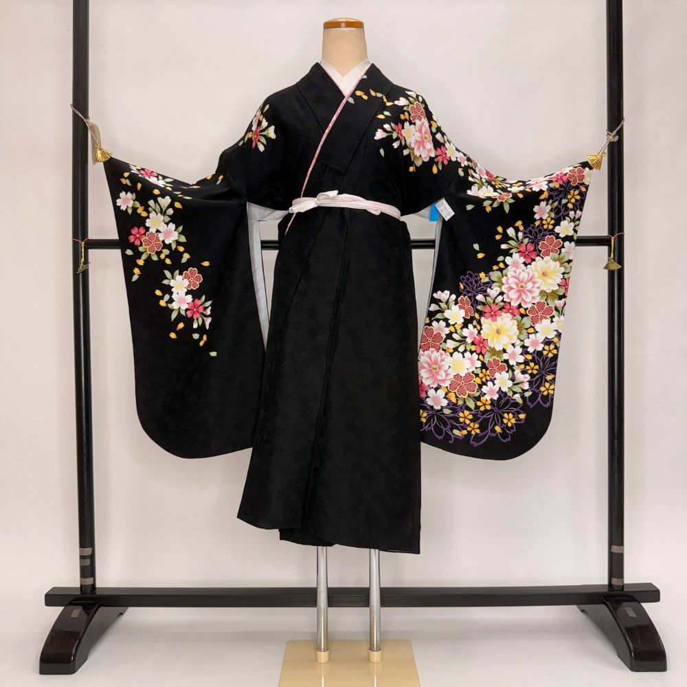 二尺袖 単品 卒業式着物 黒 裄68cm Lサイズ 袴用着物 化繊 中古 5803 7,402円