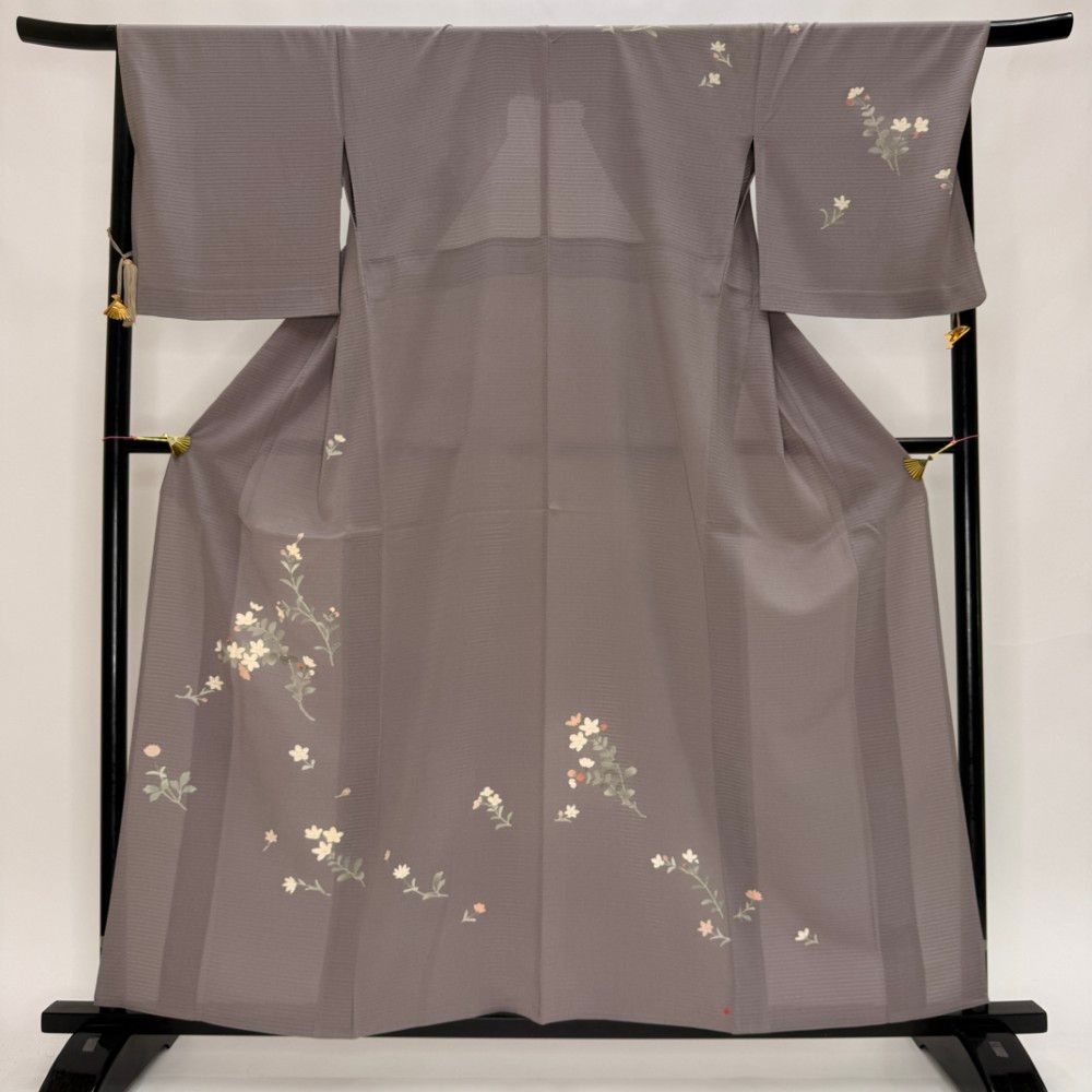 訪問着 付け下げ 絽 夏用 夏 礼装 正絹 裄70cm LL サイズ 濃いベージュ グレー 5928