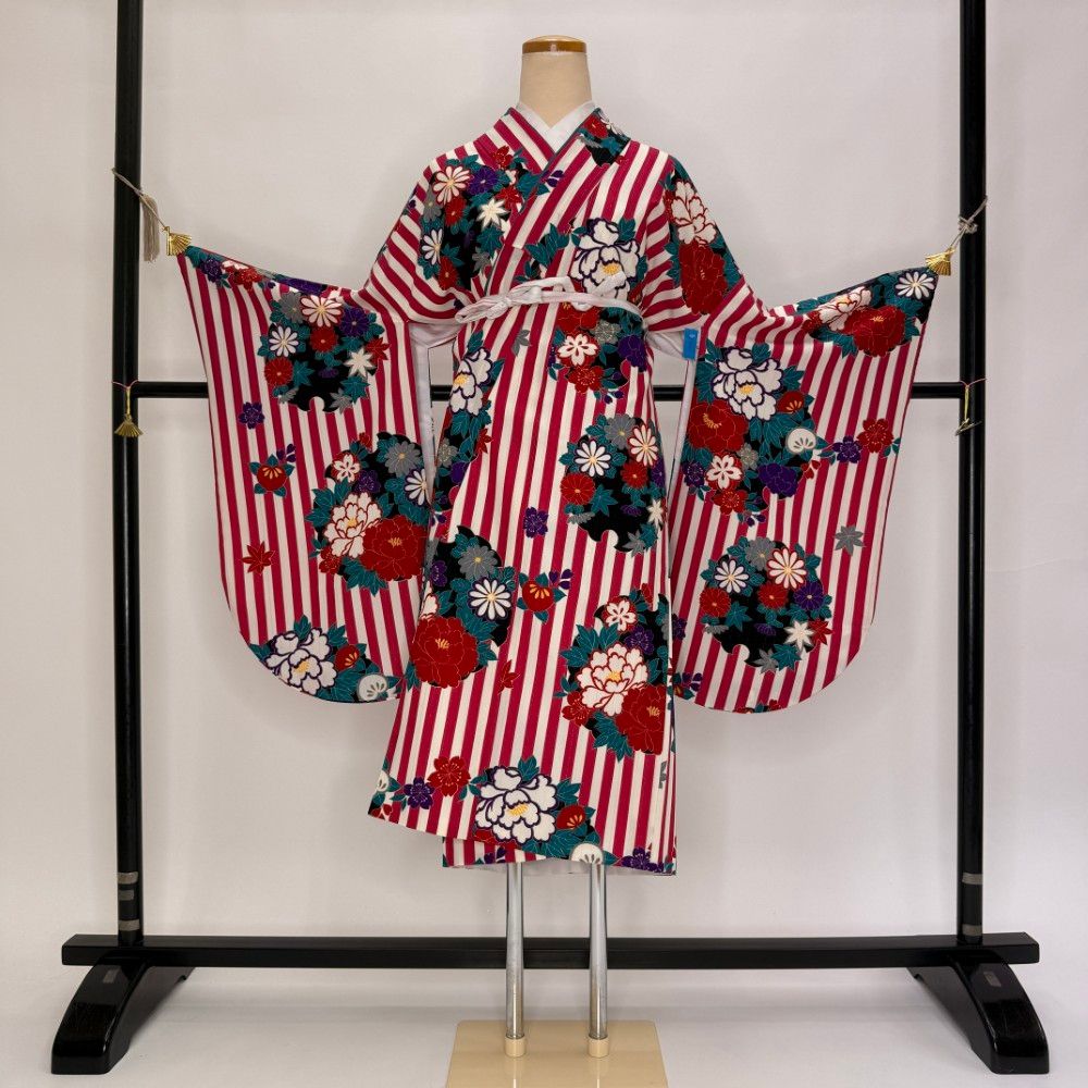 二尺袖 単品 卒業式着物 ピンク 裄68.5cm Lサイズ 袴用着物 化繊 中古 5811