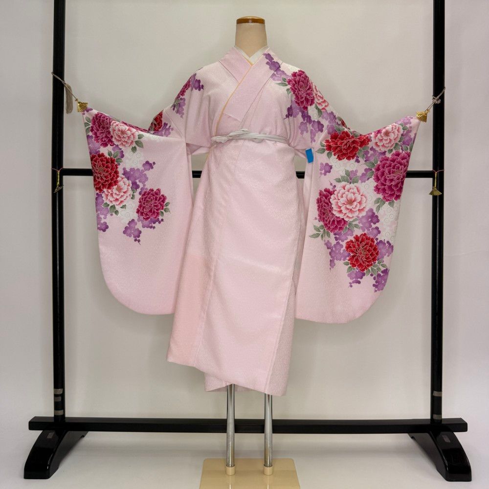 二尺袖 単品 卒業式着物 ピンク 裄69cm Lサイズ 袴用着物 化繊 中古 5814