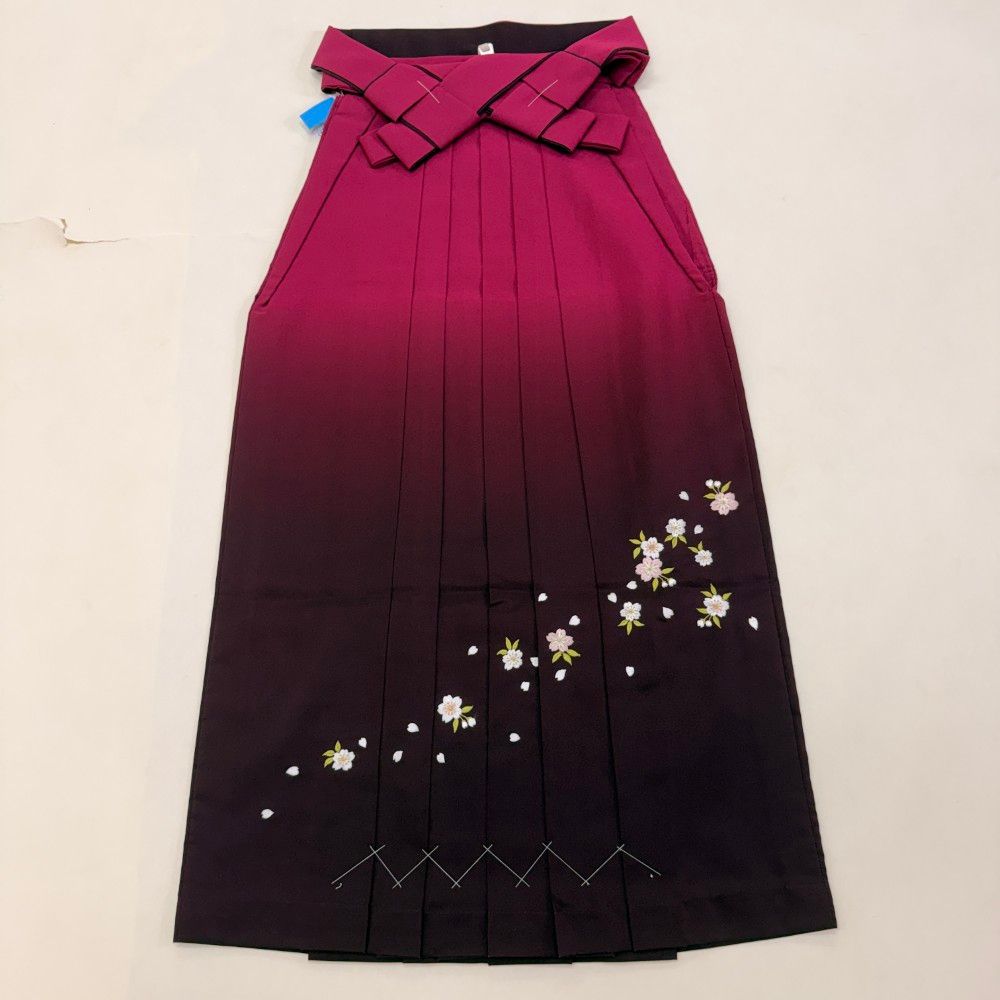 袴 L size 紐下丈95cm 行灯袴 卒業袴 女性用袴 エンジ ぼかし 刺繍 中古 5884