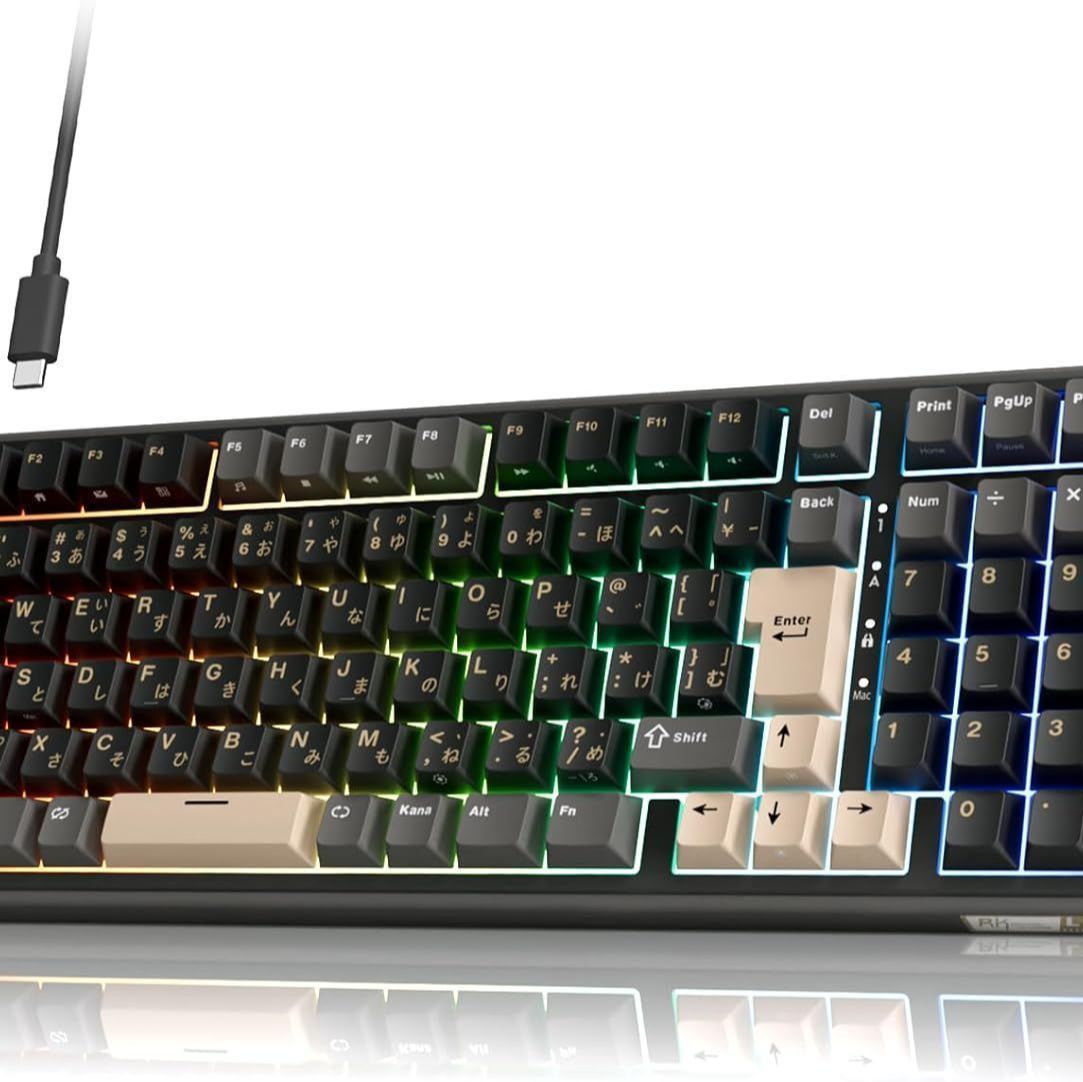 【Amazon.co.jp限定】RK ROYAL KLUDGE R98 Pro ゲーミングキーボード 日本語配列フルサイズ｜メカニカルキーボード 有線｜ボリュームノブ・ガスケットマウント構造・RGBバックライト搭載｜PBTキーキャップ（Cherry Profi
