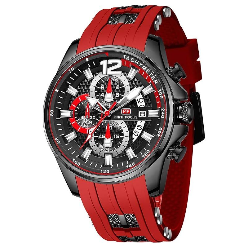 【新品】 腕時計メンズ、watch for men、クオーツ スップウォッチ機能付き 日付 シリコンベルト 3ATM防水 頑丈おしゃれシンプル格付けカジュアル勉強仕事 アナログ人気ランキングブランドプレゼント 0350 (レッド)