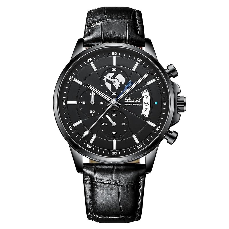 【新品】 DIZIZID 腕時計 メンズ アナログ腕時計 Watch for Men クオーツ クロノグラフ 3 気圧防水 本革ベルト 日付表示 蓄光 多機能 幼?砂高低差文字盤 ビジネス シンプル おしゃれ ウォッチ 男性用 ギフト プレゼント 就活 (ブラ