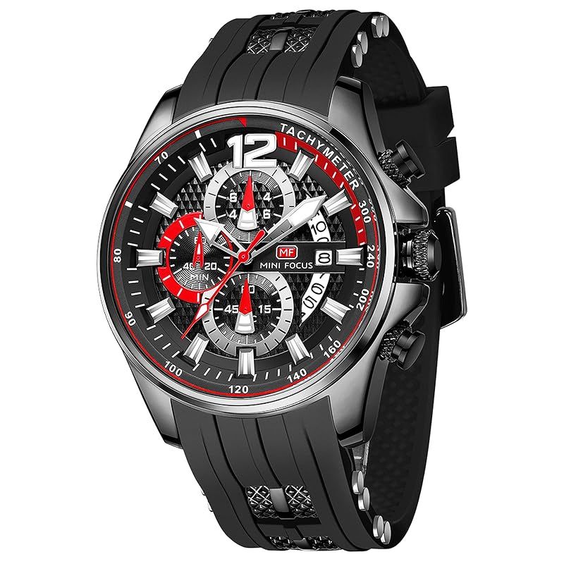 【新品】 腕時計メンズ、watch for men、クオーツ スップウォッチ機能付き 日付 シリコンベルト 3ATM防水 頑丈おしゃれシンプル格付けカジュアル勉強仕事 アナログ人気ランキングブランドプレゼント 0350 (ブラック)