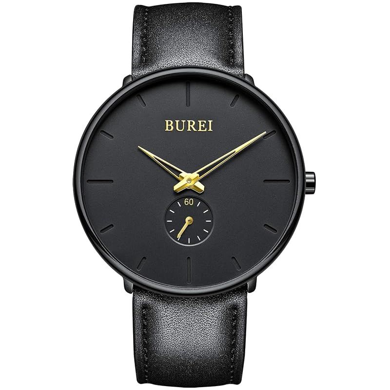 【新品】 [BUREI]腕時計 メンズ 黒 シンプル おしゃれ 人気 ランキング メンズ ブラック ウォッチ 牛革ベルト 腕時計Q