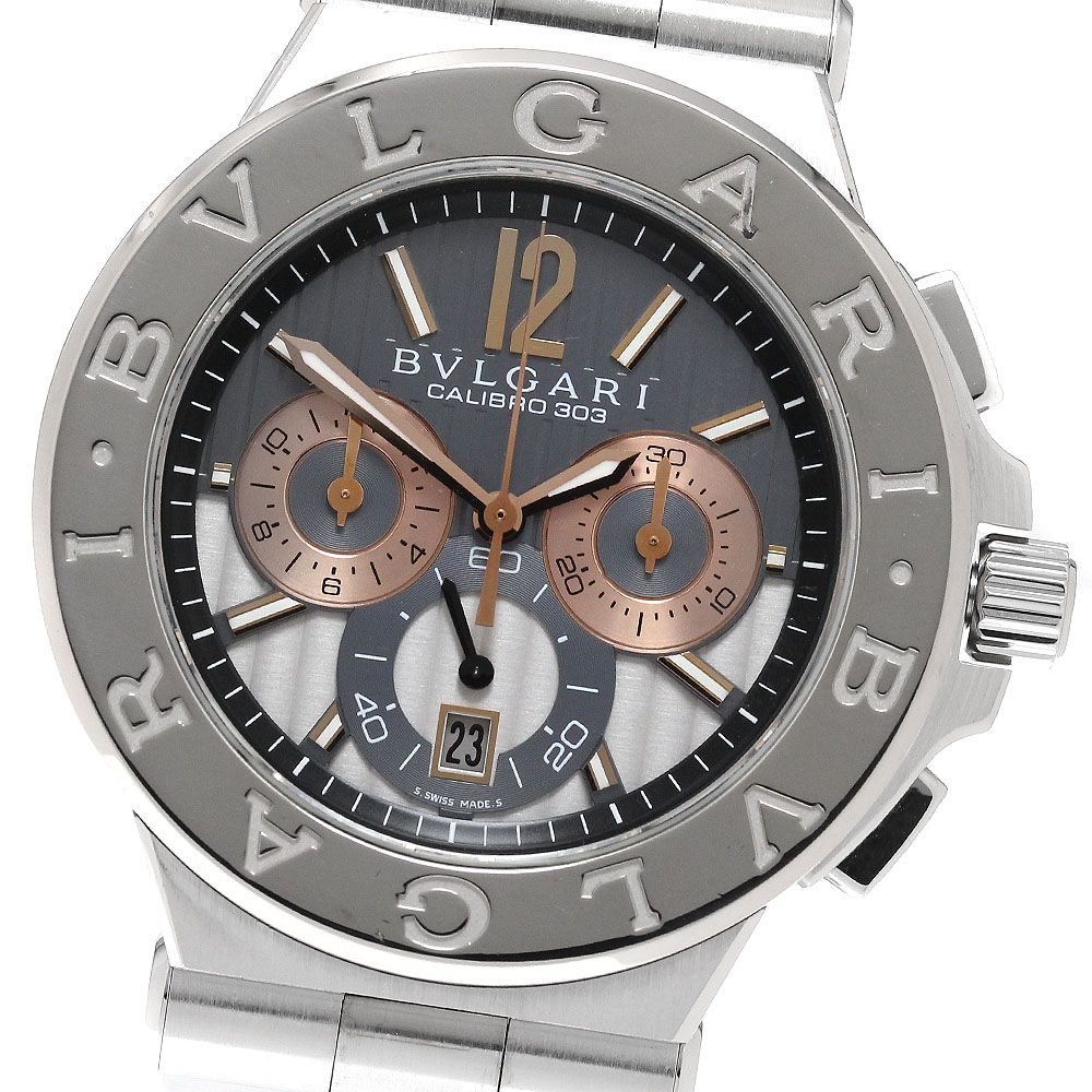 ブルガリ BVLGARI DG42SWGCH ディアゴノ カリブロ 303 K18WGベゼル クロノグラフ 自動巻き メンズ 箱・保証書付き_955092
