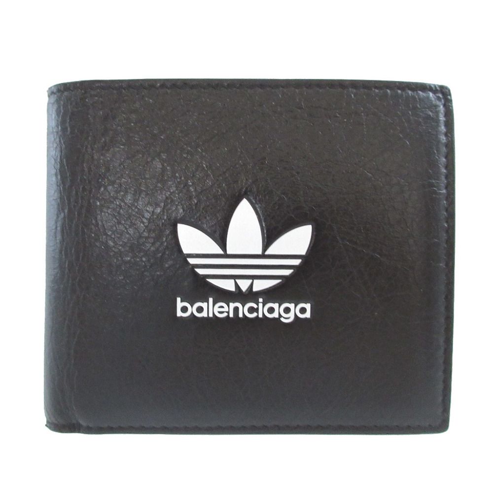 美品 バレンシアガ アディダス コラボ 721898 レザー ブラック 黒 2つ折り財布 財布 0888 BALENCIAGA