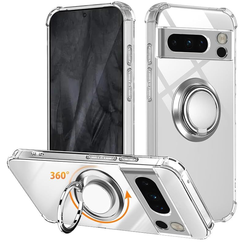 【新品】 対応 Google Pixel 8 Pro 用 ケース リング TPU 薄型 軽量シリコン 耐衝撃 指紋防止 車載ホルダー対応 防塵 一体型 人気 携帯カバー(クリア)