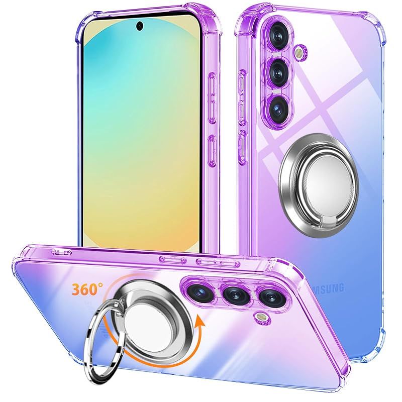 【新品】 対応 Galaxy S24 FE ケース リング TPU 薄型 軽量シリコン グラデーション色 ケース 耐衝撃 指紋防止 車載ホルダー対応 防塵 一体型 人気 携帯カバー(パープルブルー)