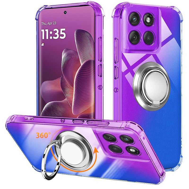 【新品】 対応 Moto Edge 60 Pro/ 60S Pro 用 ケース リング TPU 薄型 軽量シリコン グラデーション色 ケース 耐衝撃 指紋防止 車載ホルダー対応 防塵 一体型 人気 携帯カバー(パープルブルー)