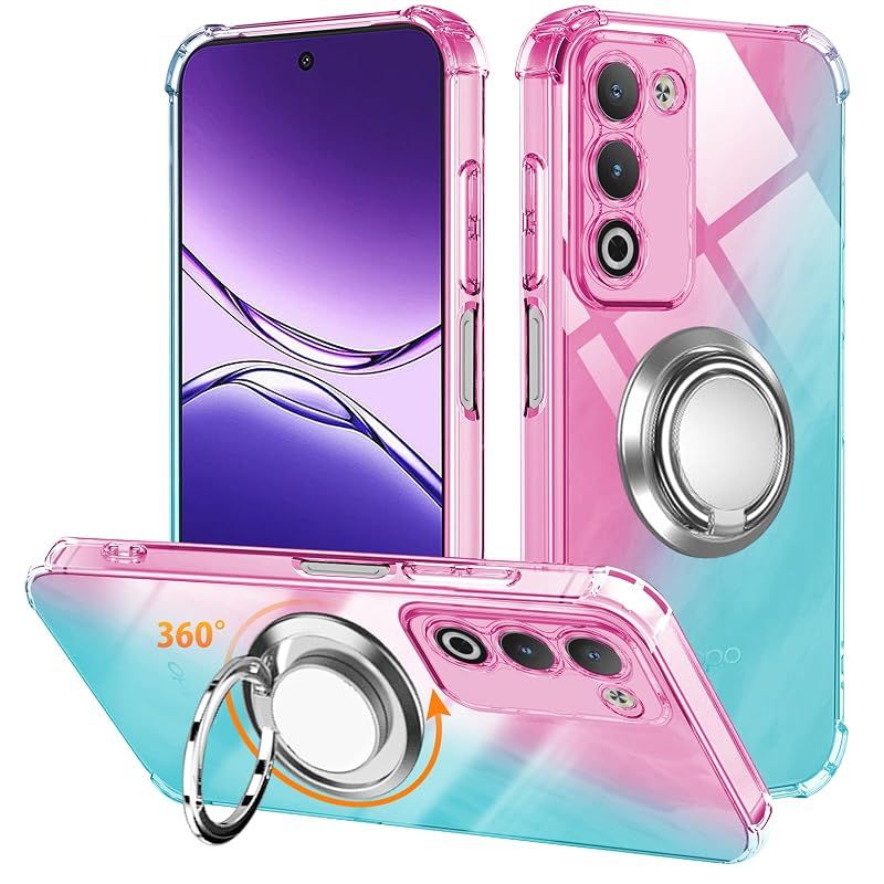 【新品】 対応 OPPO A5 5G ケース リング TPU 薄型 軽量シリコン グラデーション色 ケース 耐衝撃OPPO A5 5G 用 ケース 指紋防止 車載ホルダー対応 防塵 一体型 人気 携帯カバー (ピンクグリーン)