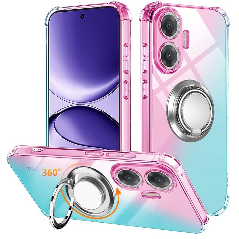 【新品】 対応 Xiaomi POCO F7 ケース リング TPU 薄型 軽量シリコン グラデーション色 ケース 耐衝撃 指紋防止 車載ホルダー対応 防塵 一体型 人気 携帯カバー(ピンクグリーン)