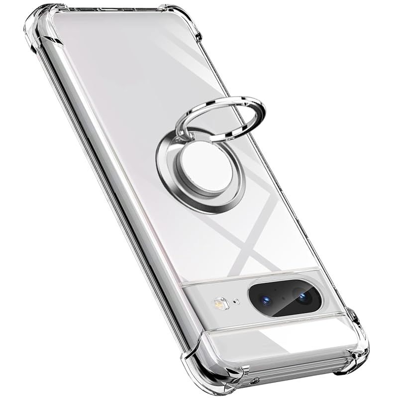 【新品】 対応 Google Pixel 8 用 ケース リング TPU 薄型 軽量シリコン グラデーション色 ケース 耐衝撃 指紋防止 車載ホルダー対応 防塵 一体型 人気 携帯カバー(クリア)
