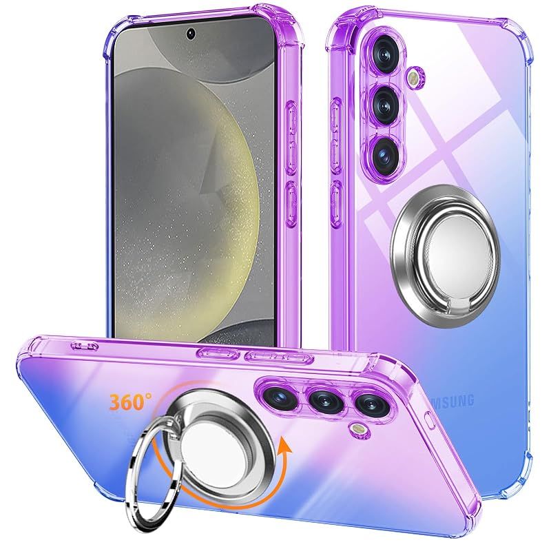 【新品】 対応 Galaxy S25 用 ケース リング SC-51F TPU 薄型 軽量 ギャラクシー S25 スマホケース グラデーション色 ケース 耐衝撃 黄ばみ防止 車載ホルダー対応 防塵 一体型 人気 携帯カバー(パープルブルー)