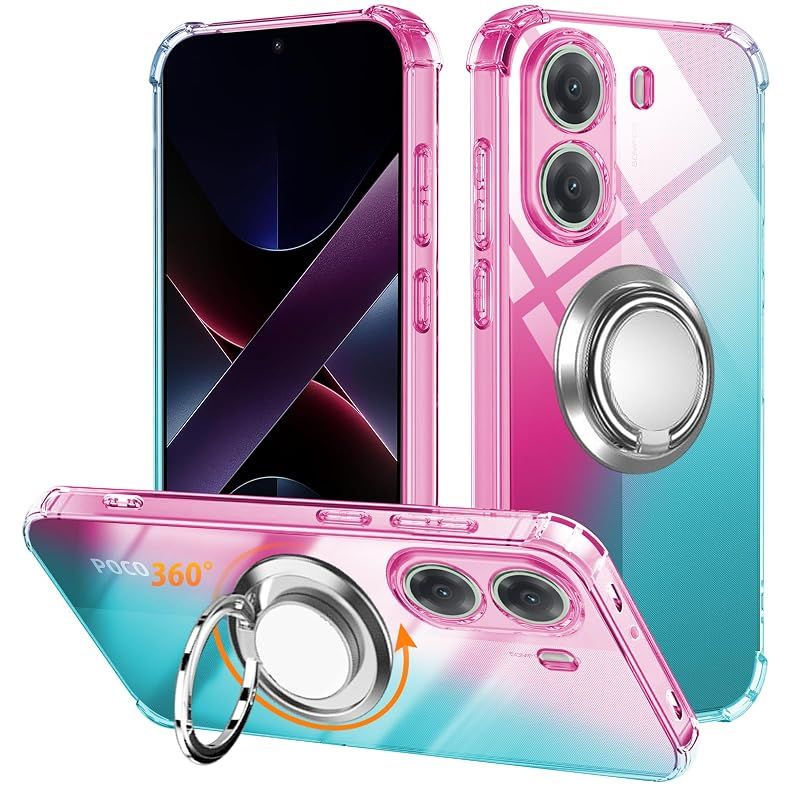 【新品】 対応 Xiaomi POCO X7 Pro ケース リング TPU 薄型 軽量シリコン グラデーション色 ケース 耐衝撃 指紋防止 車載ホルダー対応 防塵 一体型 人気 携帯カバー(ピンクグリーン)