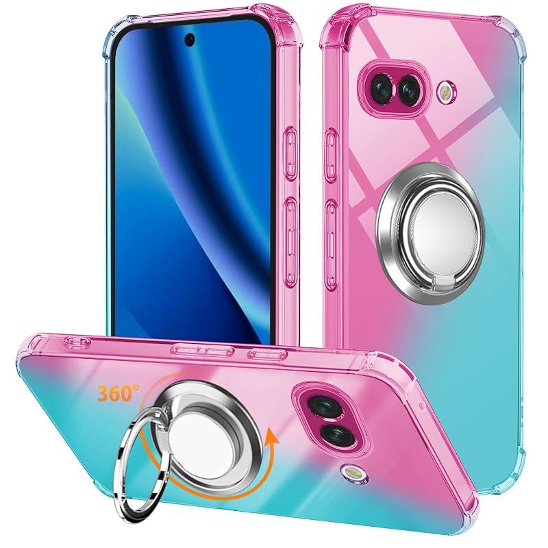 【新品】 対応 Google Pixel 10a ケース リング TPU 薄型 軽量 グラデーション色 ケース 耐衝撃 ピクセル10a 用 カバー 指紋防止 車載ホルダー対応 防塵 一体型 人気 携帯カバー(ピンクグリーン)