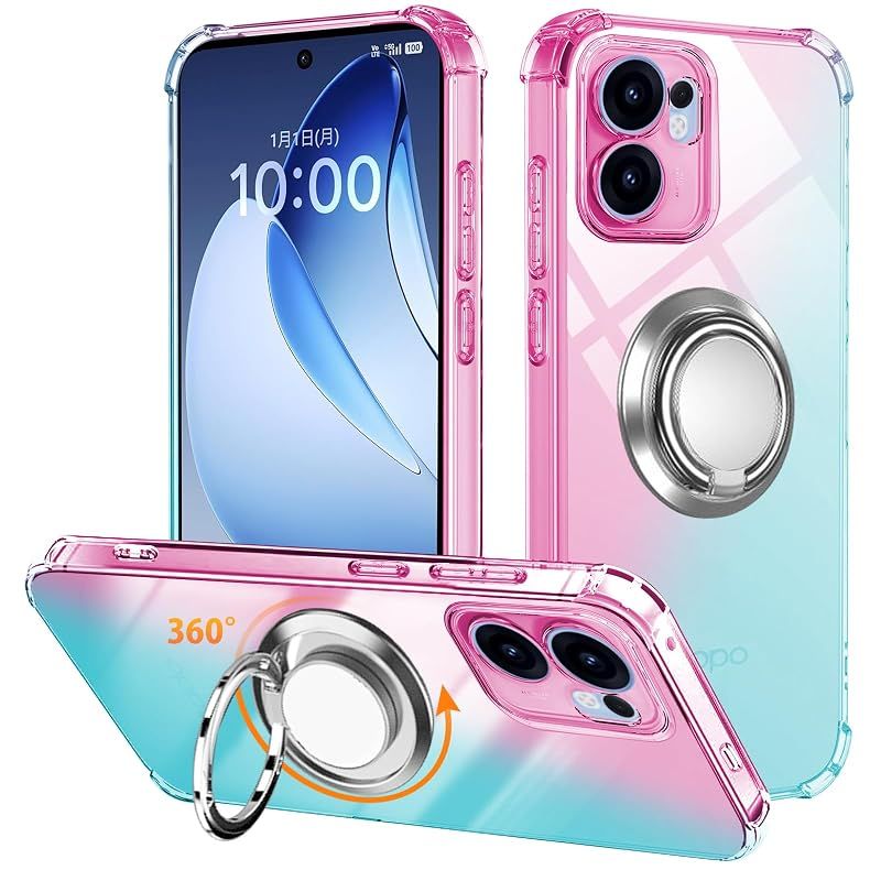 【新品】 対応 OPPO Reno13 A 用 ケース リング CPH2699 / A501OP 対応 TPU 薄型 軽量シリコン グラデーション色 ケース 耐衝撃 指紋防止 車載ホルダー対応 防塵 一体型 人気 携帯カバー (ピンクグリーン)