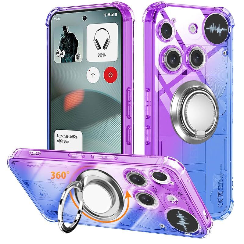 【新品】 対応 Nothing Phone 3 用 ケース リング TPU 薄型 軽量シリコン グラデーション色 ケース 耐衝撃 指紋防止 車載ホルダー対応 防塵 一体型 人気 携帯カバー(パープルブルー)