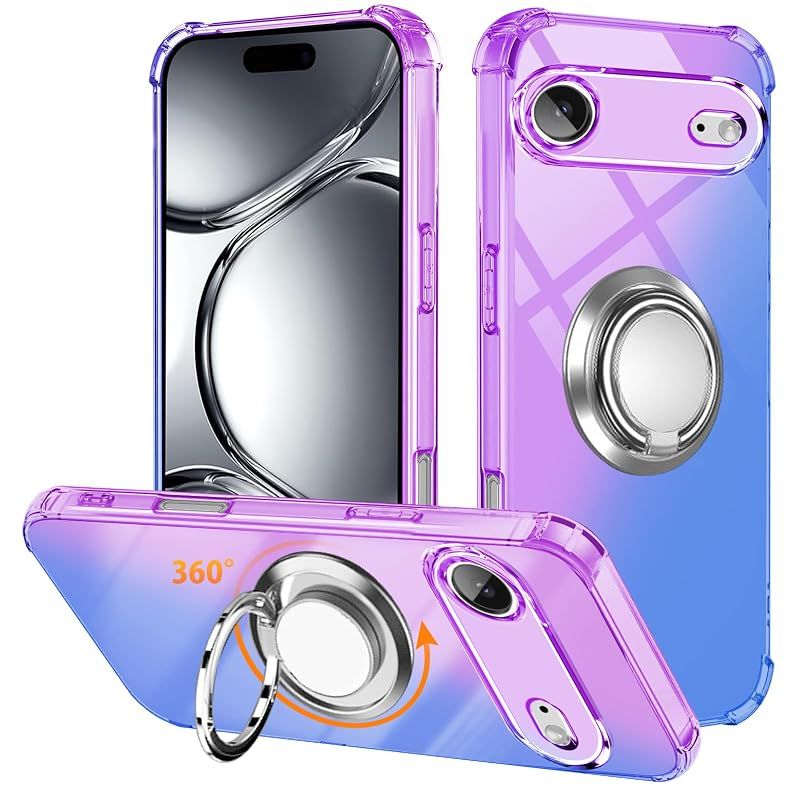 【新品】 iPhone Air 用 ケース リング TPU 薄型 軽量シリコン グラデーション色 用 ケース アイフォン Air 用 カバー 耐衝撃 指紋防止 車載ホルダー対応 防塵 一体型 人気 携帯カバー(パープルブルー)