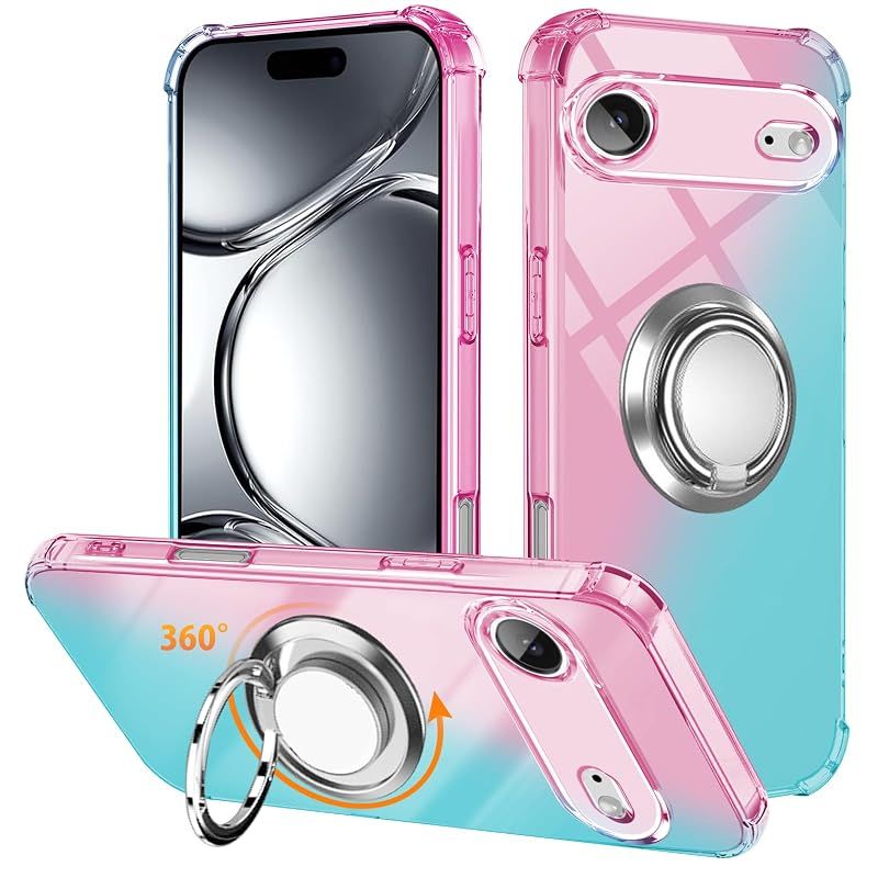 【新品】 iPhone Air 用 ケース リング TPU 薄型 軽量シリコン グラデーション色 用 ケース アイフォン Air 用 カバー 耐衝撃 指紋防止 車載ホルダー対応 防塵 一体型 人気 携帯カバー(ピンクグリーン)