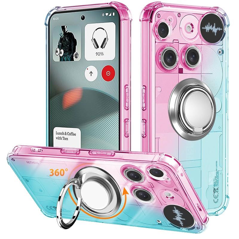 【新品】 対応 Nothing Phone 3 用 ケース リング TPU 薄型 軽量シリコン グラデーション色 ケース 耐衝撃 指紋防止 車載ホルダー対応 防塵 一体型 人気 携帯カバー(ピンクグリーン)